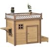 31.5' Wooden Dog House Puppy Shelter Kennel Outdoor & Indoor Dog crate, with Flower Stand, Plant Stand, With Wood Feeder