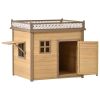 39.4' Wooden Dog House Puppy Shelter Kennel Outdoor & Indoor Dog crate, with Flower Stand, Plant Stand, With Wood Feeder