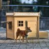 39.4' Wooden Dog House Puppy Shelter Kennel Outdoor & Indoor Dog crate, with Flower Stand, Plant Stand, With Wood Feeder