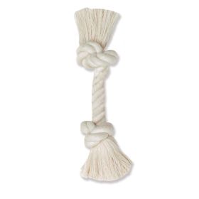 Mammoth Pet Products 100% Cotton Rope Bone Dog Toy 2 Knots Rope Bone White 9 in Small