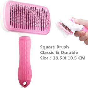 pet dog hair brush cat comb (Color: Pink Square)