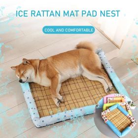 Breathable Pet Puppy Cooling Mat Bed Summer Protection Cervical Spine Cat Dog Ice Mat Square Rattan Kennel Supplies (Color: Green)