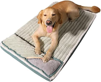 Warm Dog bed Sleeping Pad Cat bed Kennel with Pillow Anti-Tear Bite Mattress Pet Floor Mat pet bed (colour: yellow)