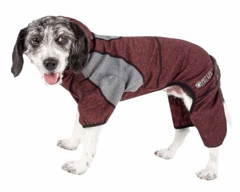 Pet Life Active 'Fur-Breeze' Heathered Performance 4-Way Stretch Two-Toned Full Bodied Hoodie (Color: Burgundy)