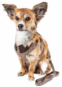 Pet Life Luxe 'Houndsome' 2-In-1 Mesh Reversible Plaided Collared Adjustable Dog Harness-Leash (size: Large)