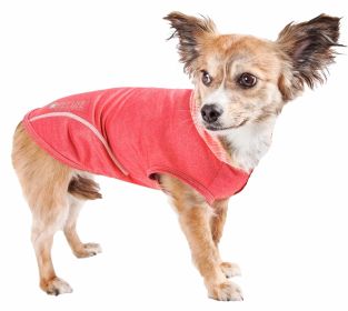 Pet Life Active 'Pull-Rover' Premium 4-Way Stretch Two-Toned Performance Sleeveless Dog T-Shirt Tank Top Hoodie (Color: Red)